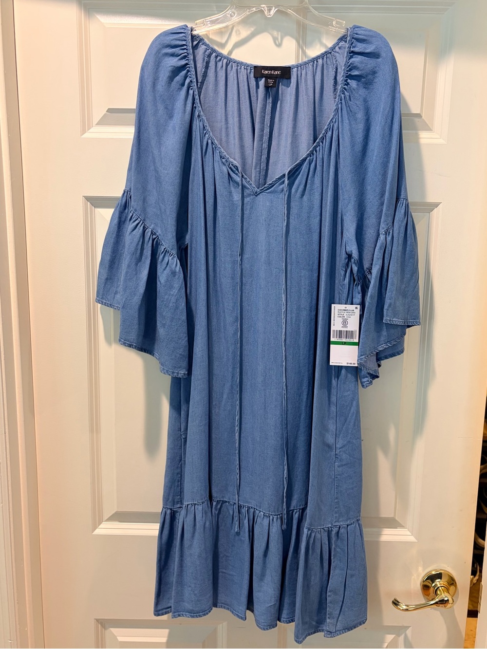 Karen Kane Light Blue Chambray Ruffle Hem Dress